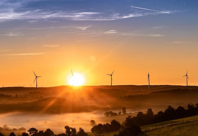 renewable energy grid infographic with batteries solar wind and transmission lines